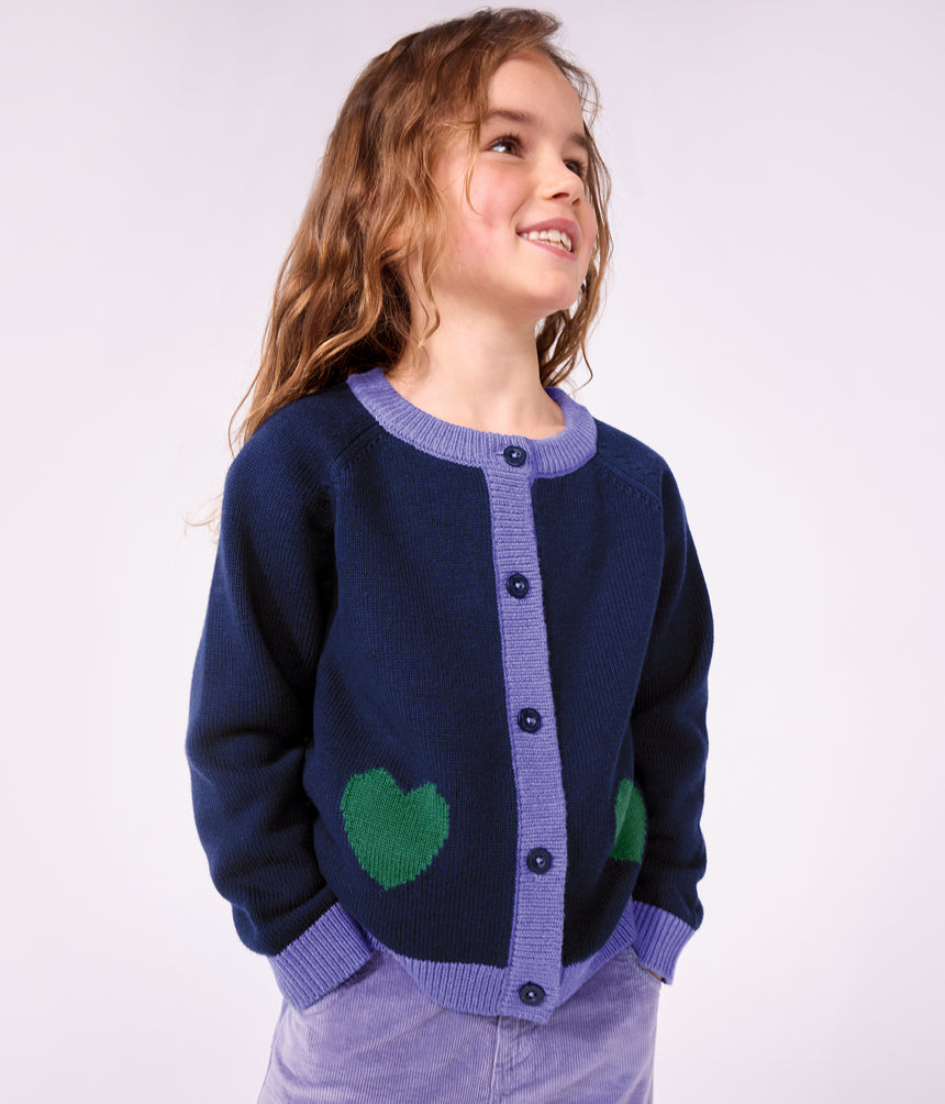 CHILDREN'S PLAIN WOOL AND COTTON CARDIGAN