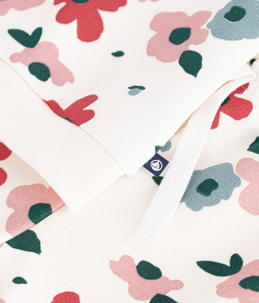 BABIES' SWEATSHIRT AND TROUSERS SET IN COTTON WITH A FLOWER PRINT