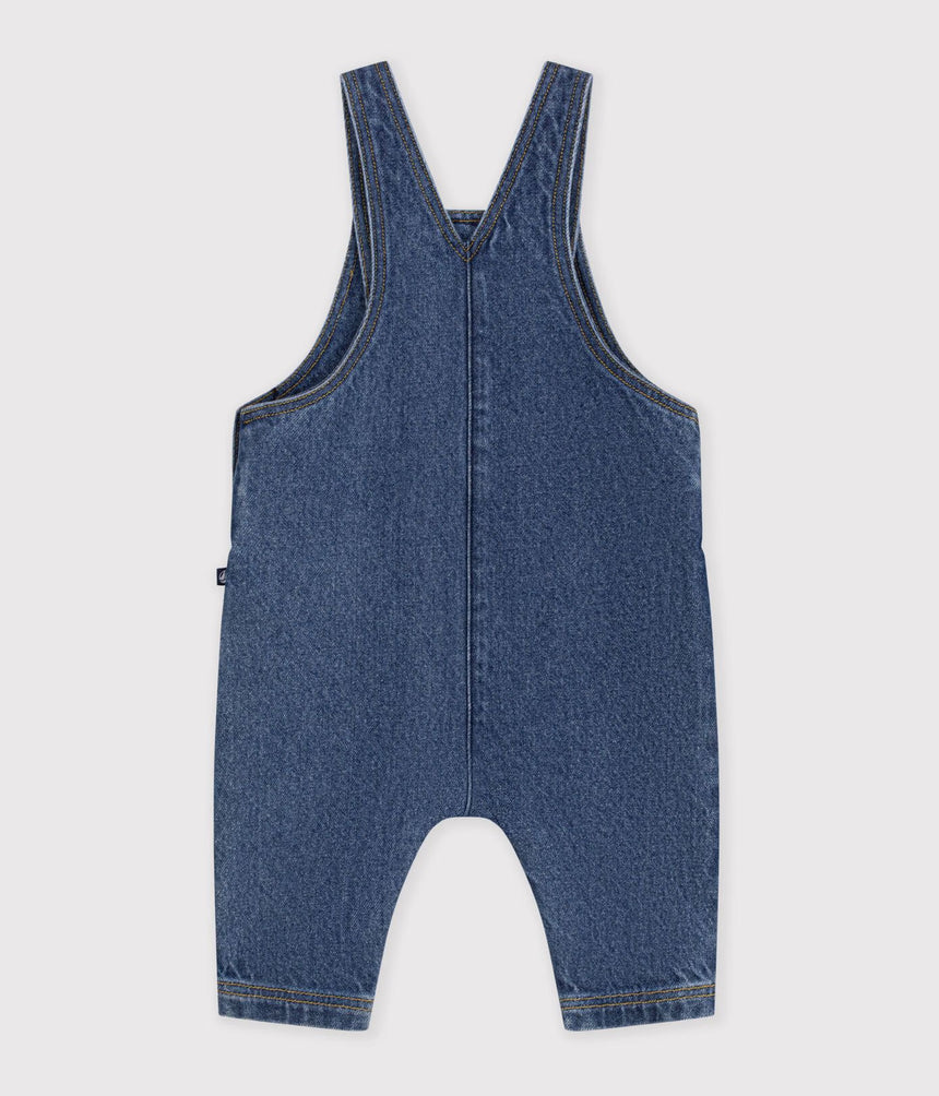 BABIES' LONG-LEG DENIM DUNGAREES WITH A HEART-SHAPED POCKET