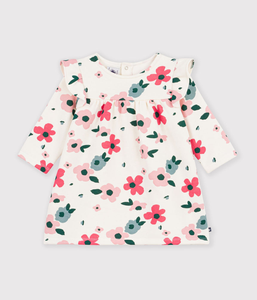 BABIES' LONG-SLEEVED FLORAL-PRINT COTTON DRESS