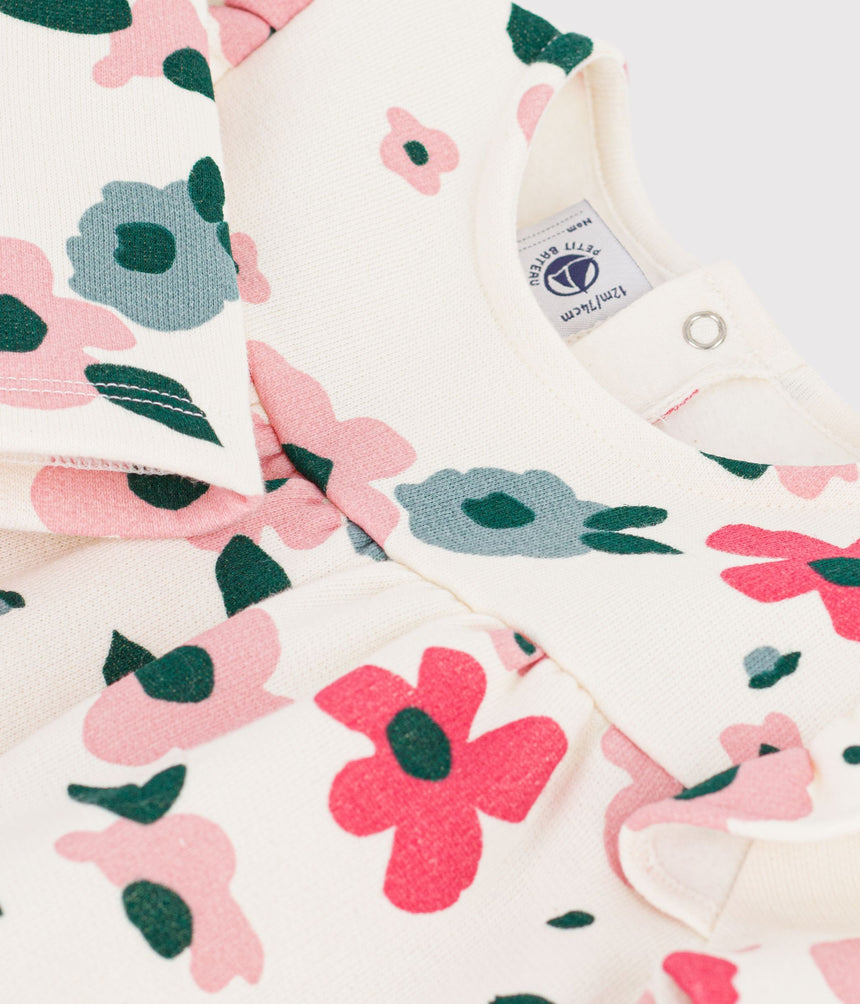BABIES' LONG-SLEEVED FLORAL-PRINT COTTON DRESS