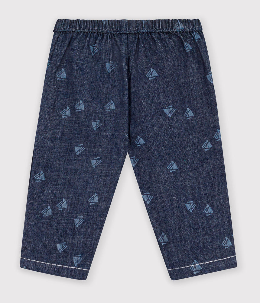 BABIES' TROUSERS IN BOAT PRINT DENIM