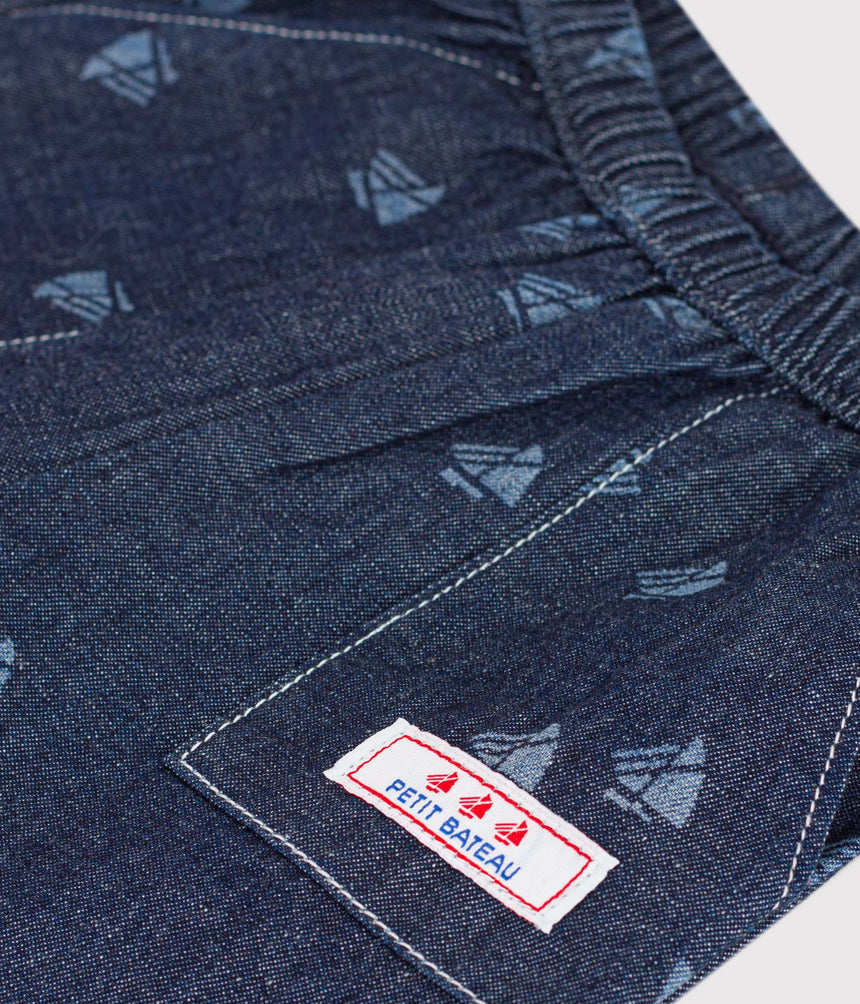 BABIES' TROUSERS IN BOAT PRINT DENIM
