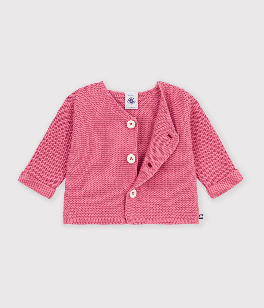 BABY CARDIGAN KNITTED IN GARTER STITCH IN PLAIN COTTON