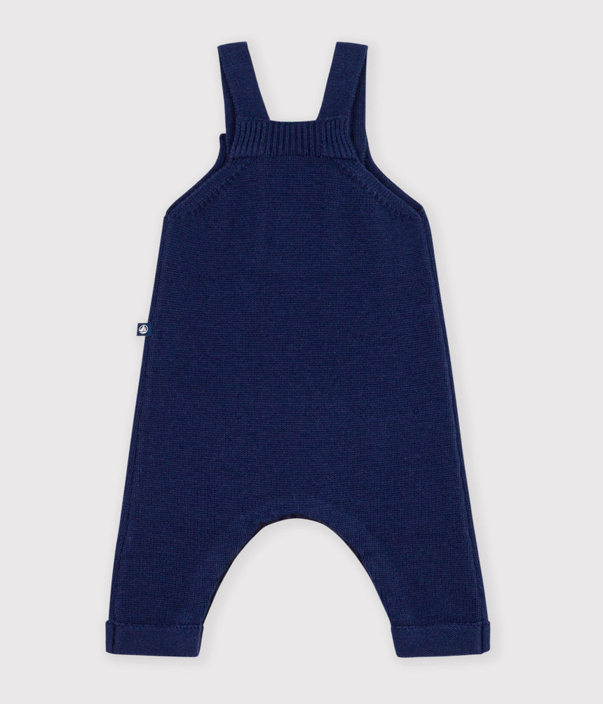 PLAIN KNITTED BABY OVERALLS IN WOOL AND COTTON