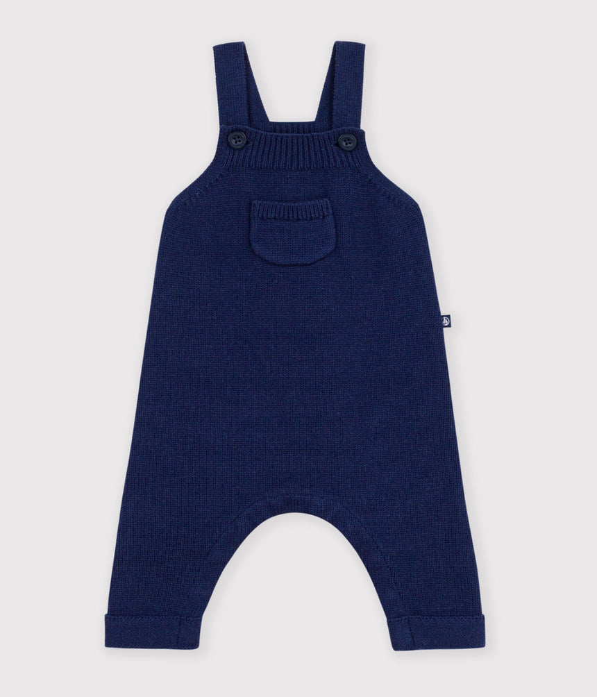 PLAIN KNITTED BABY OVERALLS IN WOOL AND COTTON