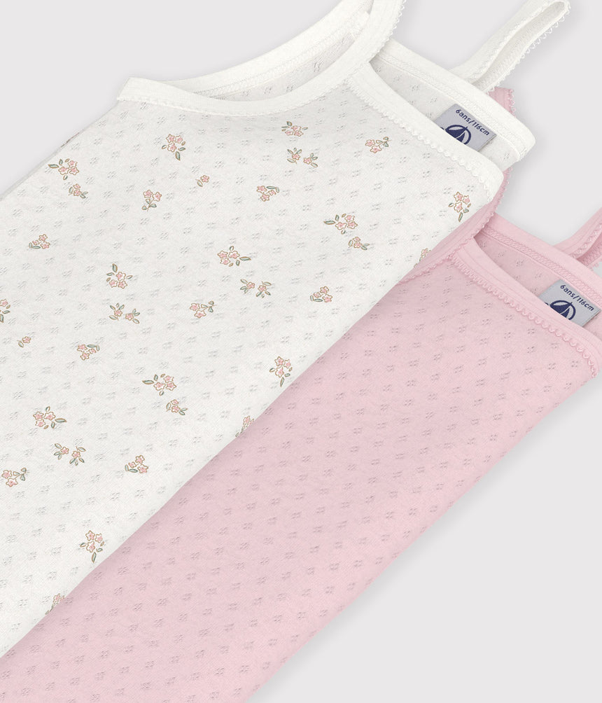 PACK OF CHILDREN'S FLORAL OPENWORK COTTON TANK TOPS