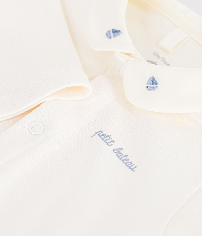BABIES' LONG-SLEEVED PLAIN COTTON BODY WITH AN EMBROIDERED COLLAR