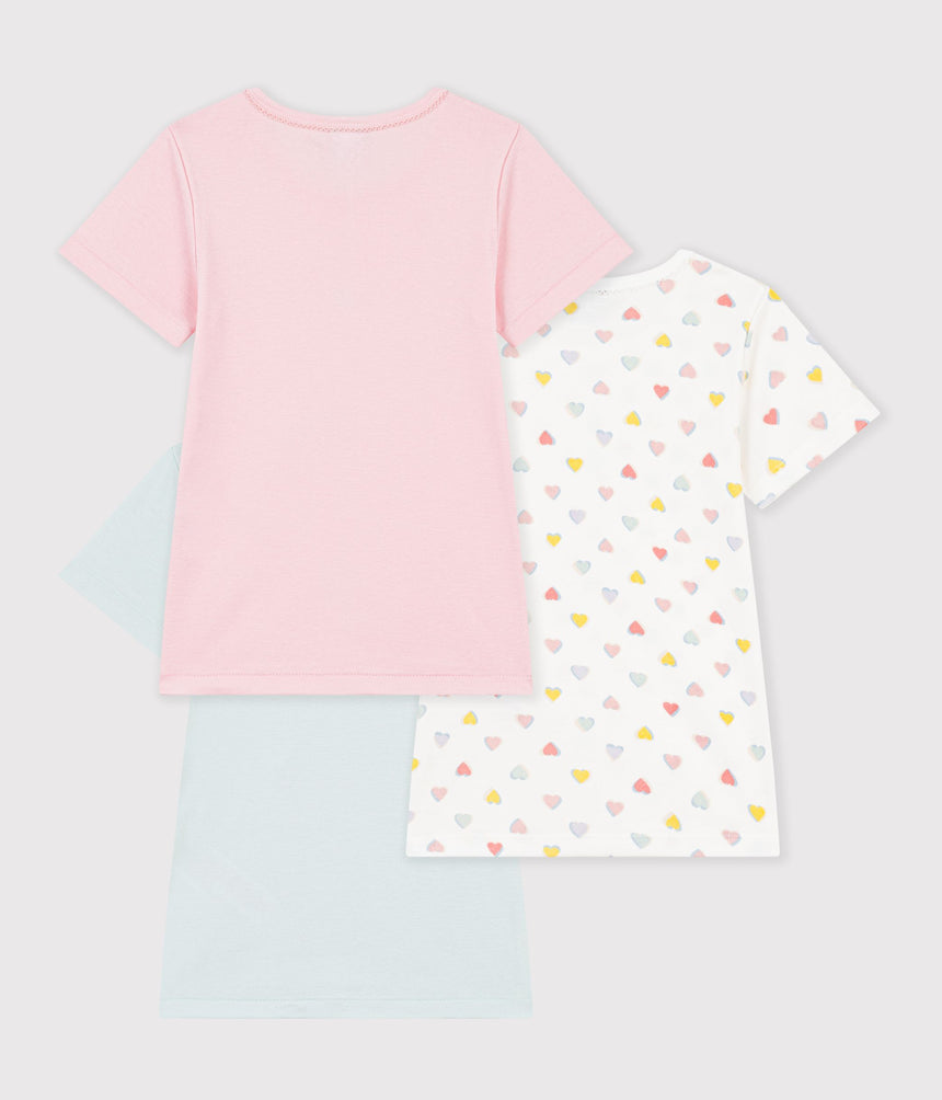 PACK OF CHILDREN'S SHORT-SLEEVED COTTON T-SHIRTS WITH HEARTS