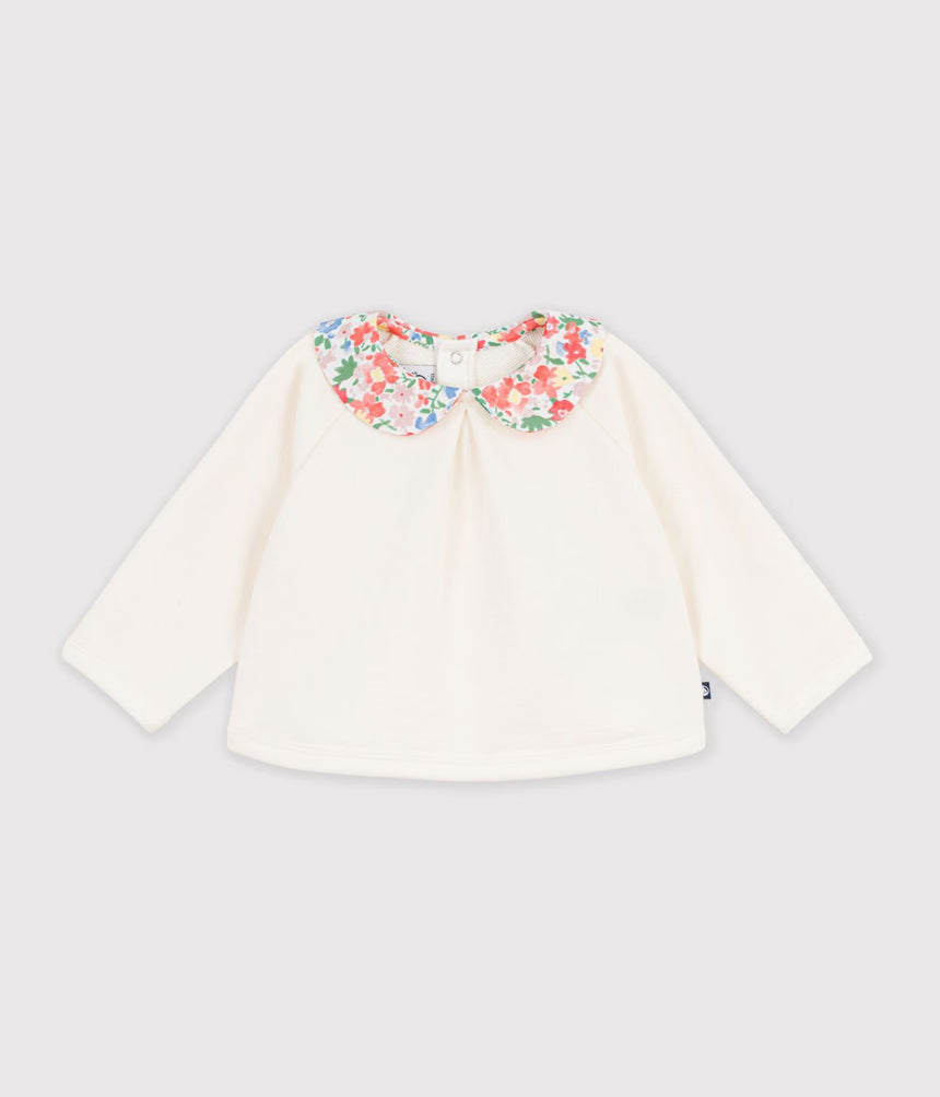 BABIES' PLAIN COTTON SWEATSHIRT WITH A PRINTED COLLAR