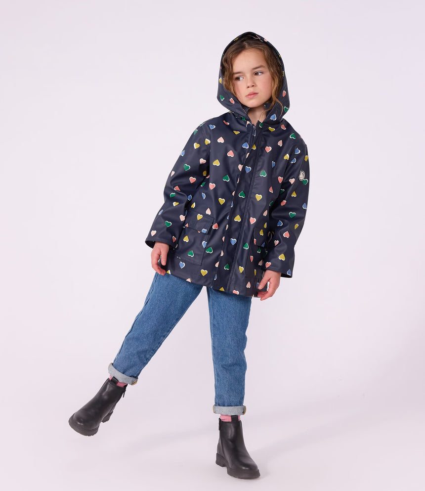 CHILDREN'S HEART PRINT RAINCOAT