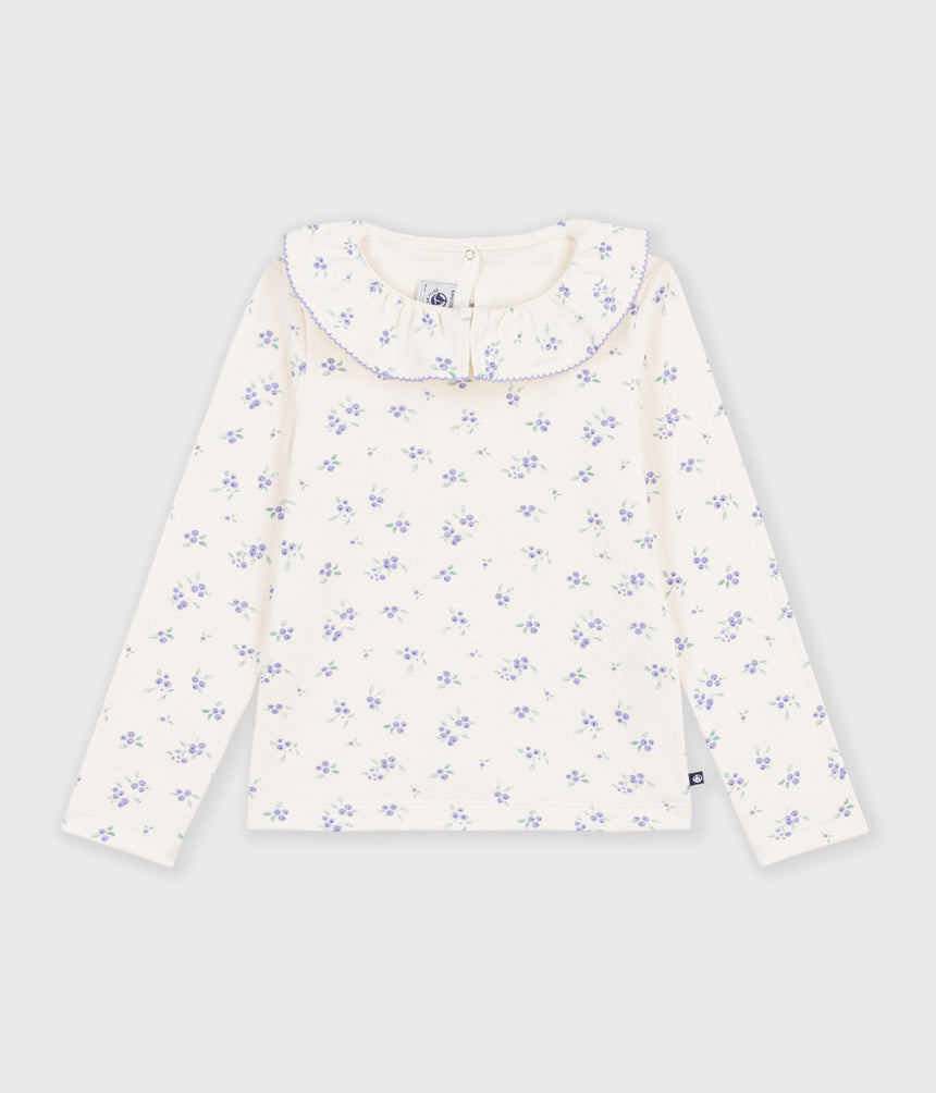 CHILDREN'S LONG-SLEEVED FLORAL T-SHIRT WITH A COLLAR