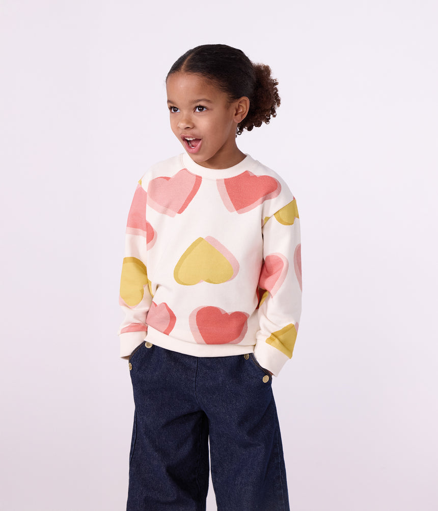 CHILDREN'S COTTON SWEATSHIRT PRINTED WITH HEARTS