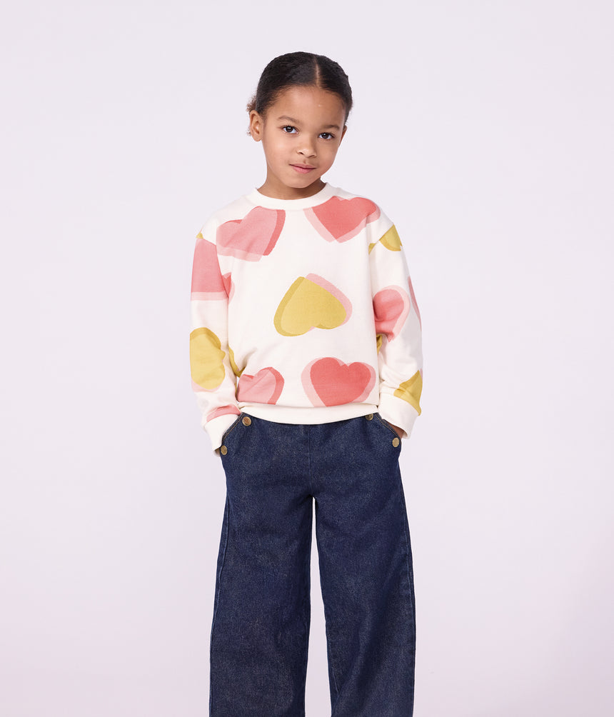 CHILDREN'S COTTON SWEATSHIRT PRINTED WITH HEARTS