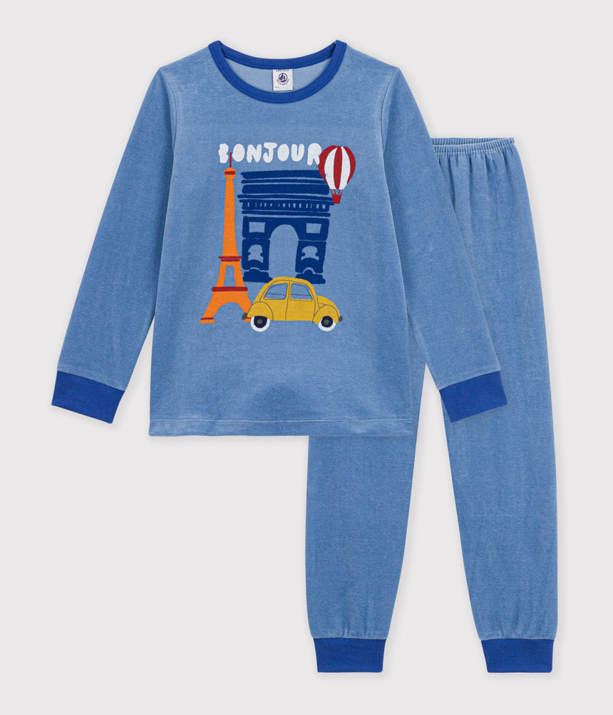CHILDREN'S PARIS MOTIF VELOUR PYJAMAS