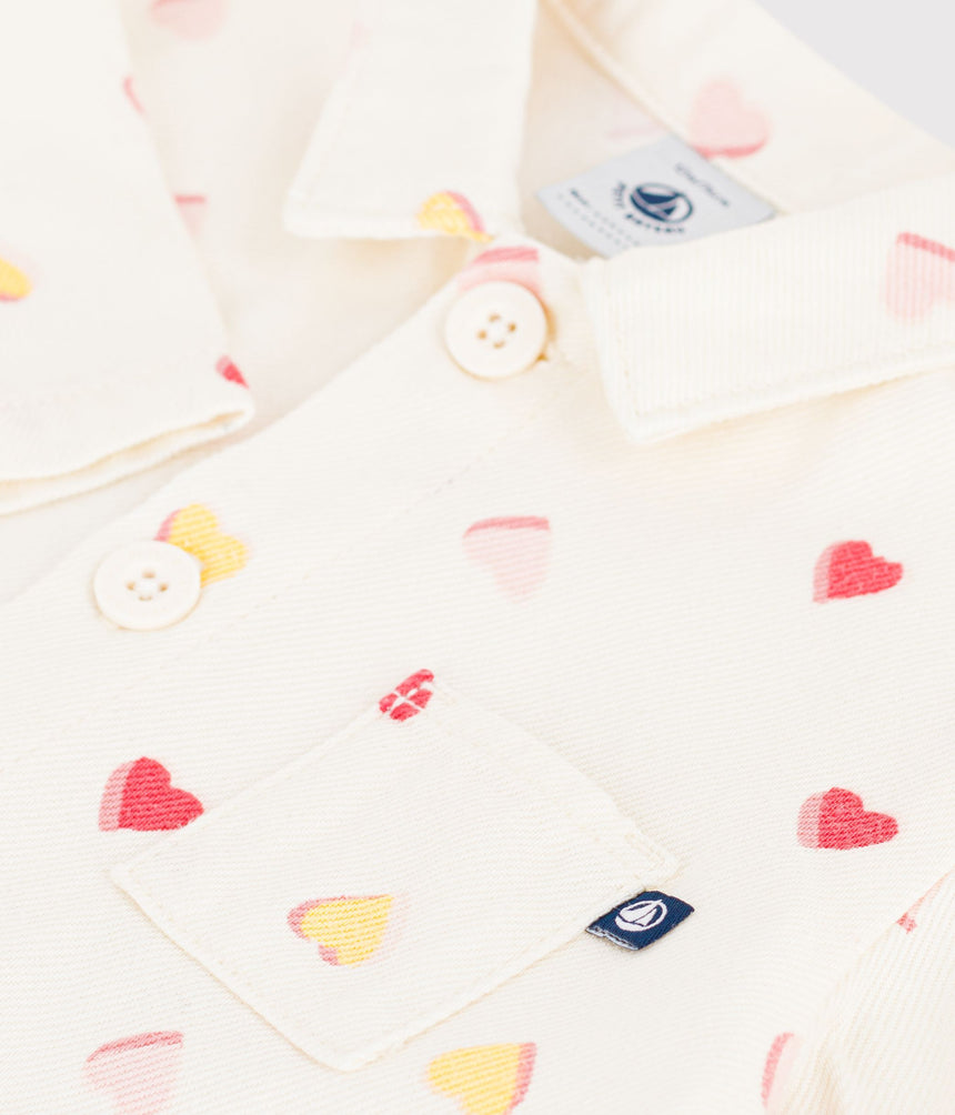 BABIES' LONG JUMPSUIT IN COTTON WITH A HEART PRINT
