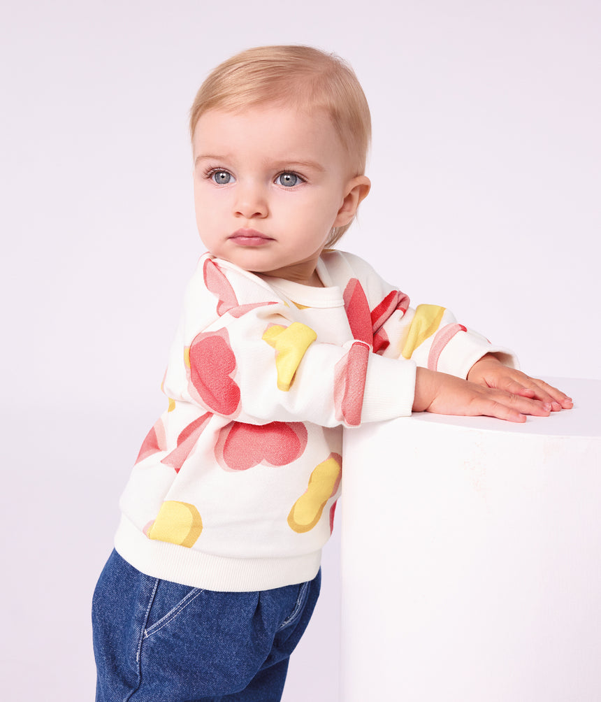 BABIES' HEART-PRINT COTTON SWEATSHIRT