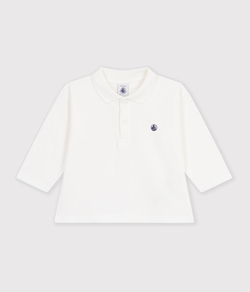 BABIES' LONG-SLEEVED PLAIN COTTON POLO SHIRT