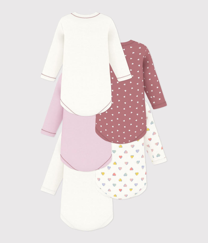 PACK OF LONG-SLEEVED HEART-PRINT COTTON BODIES FOR BABIES