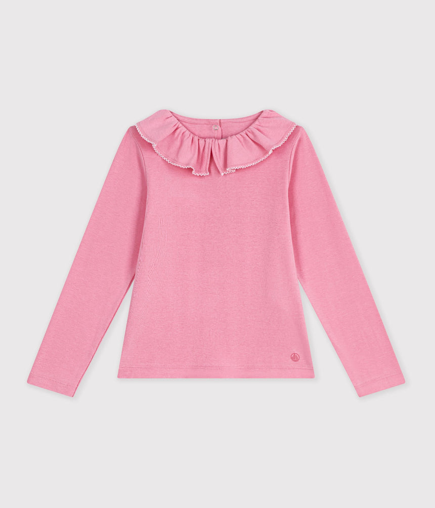CHILDREN'S LONG-SLEEVED PLAIN T-SHIRT WITH A COLLAR