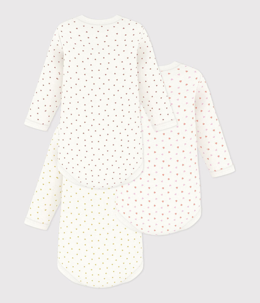 PACK OF BABIES' LONG-SLEEVED SMALL HEART-PRINT COTTON BODIES