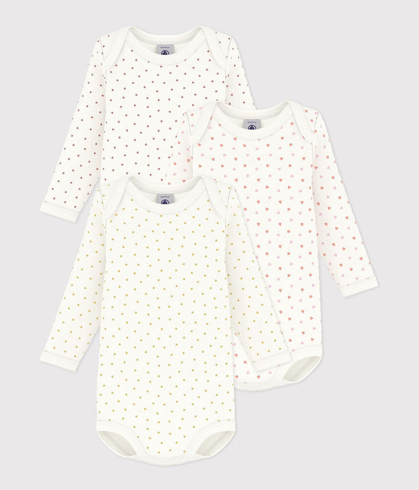 PACK OF BABIES' LONG-SLEEVED SMALL HEART-PRINT COTTON BODIES