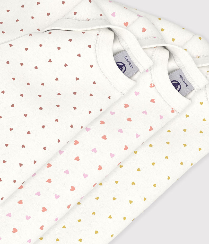 PACK OF BABIES' LONG-SLEEVED SMALL HEART-PRINT COTTON BODIES