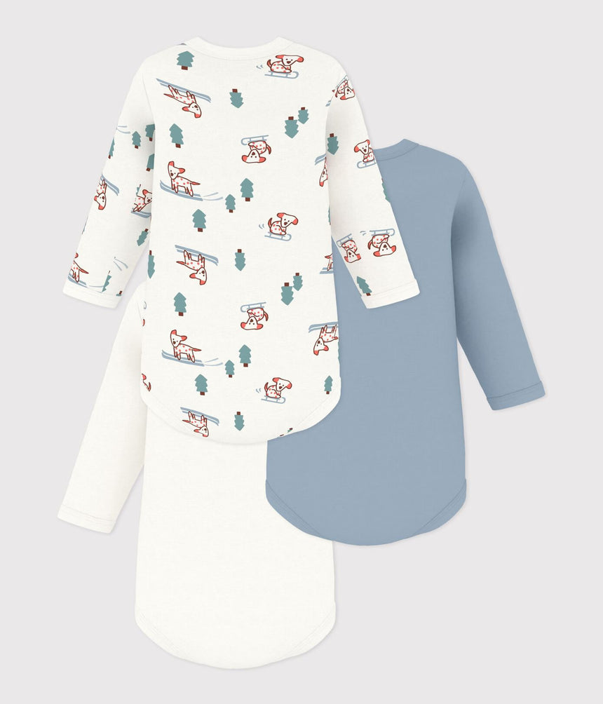 PACK OF LONG-SLEEVED DOG PRINT COTTON BODIES FOR BABIES