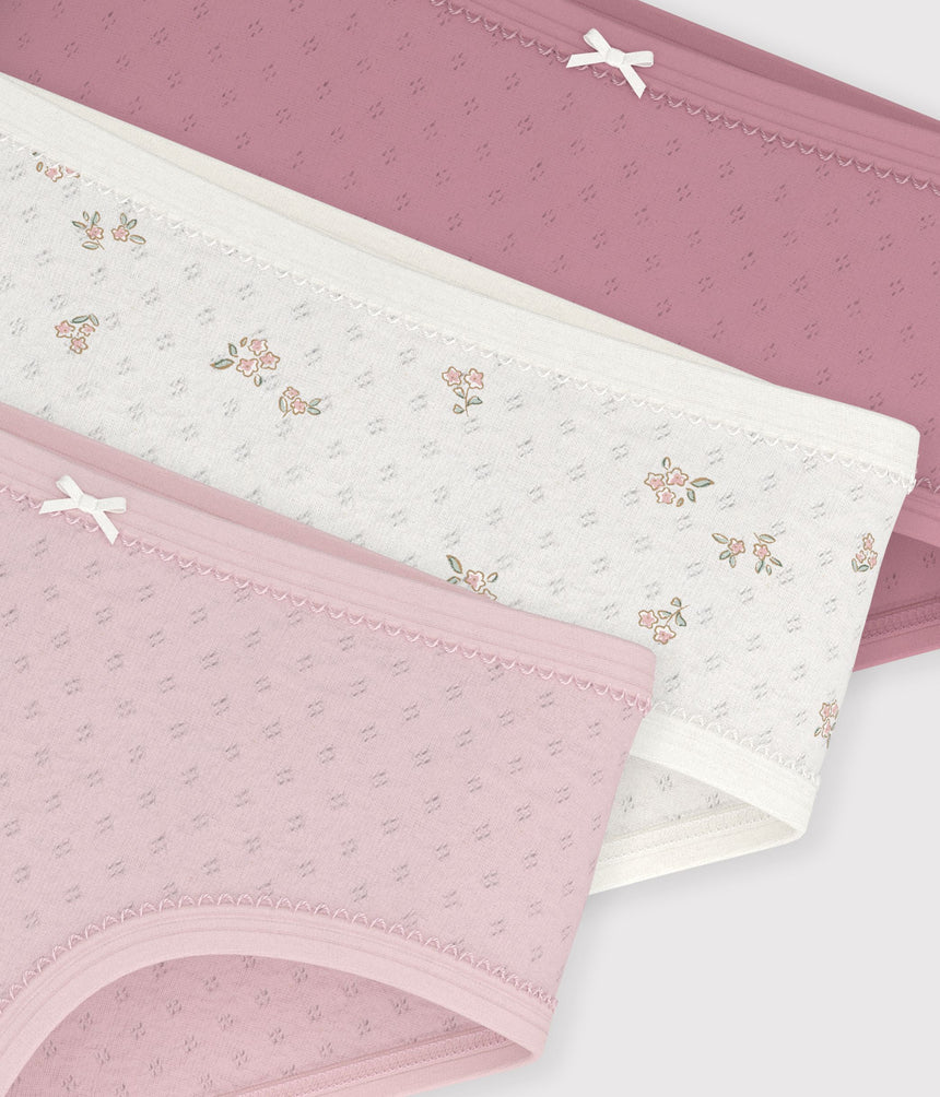 PACK OF CHILDREN'S HIGH-WAISTED PANTS IN OPENWORK COTTON WITH A FLORAL PATTERN