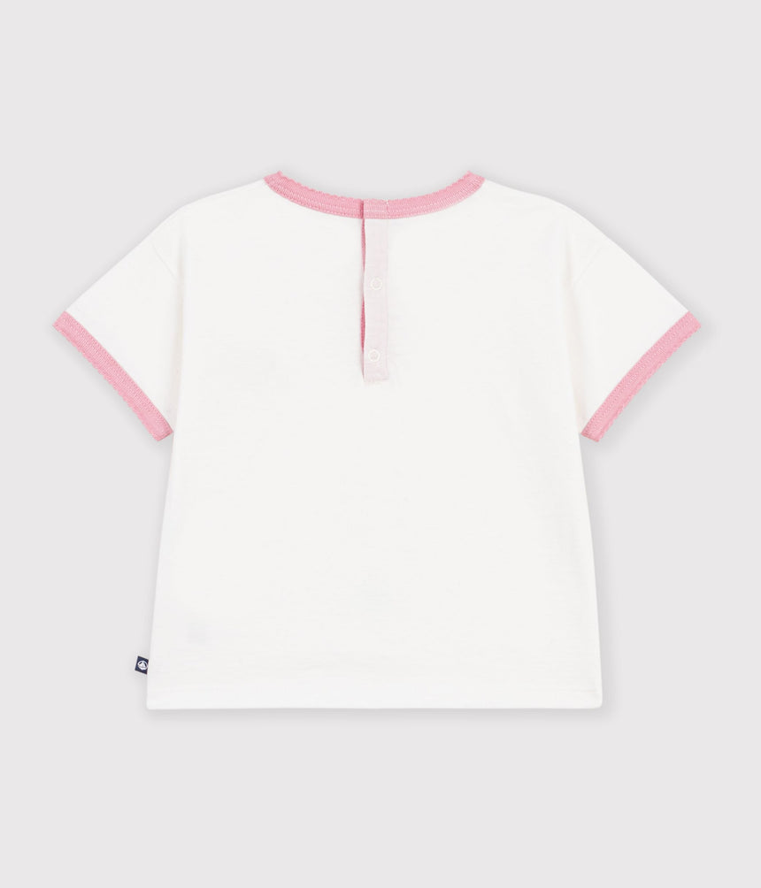 BABIES' SHORT-SLEEVED PLAIN COTTON T-SHIRT WITH A HEART BADGE