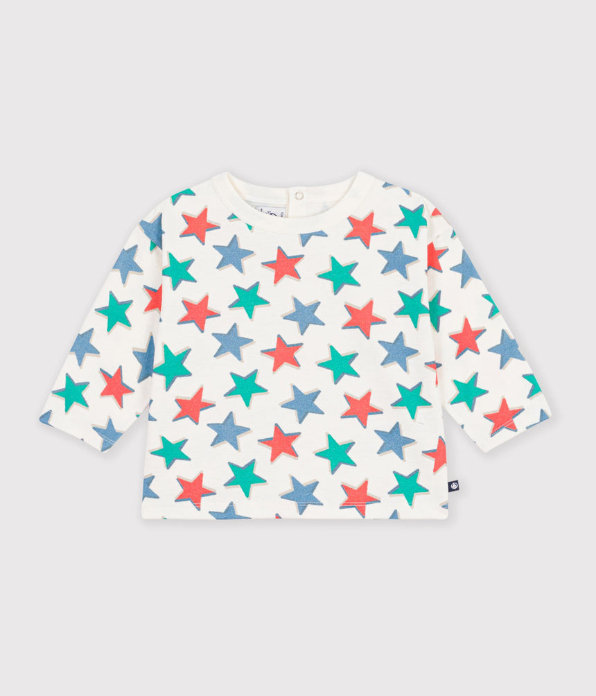 BABIES' LONG-SLEEVED STAR-PRINT COTTON T-SHIRT