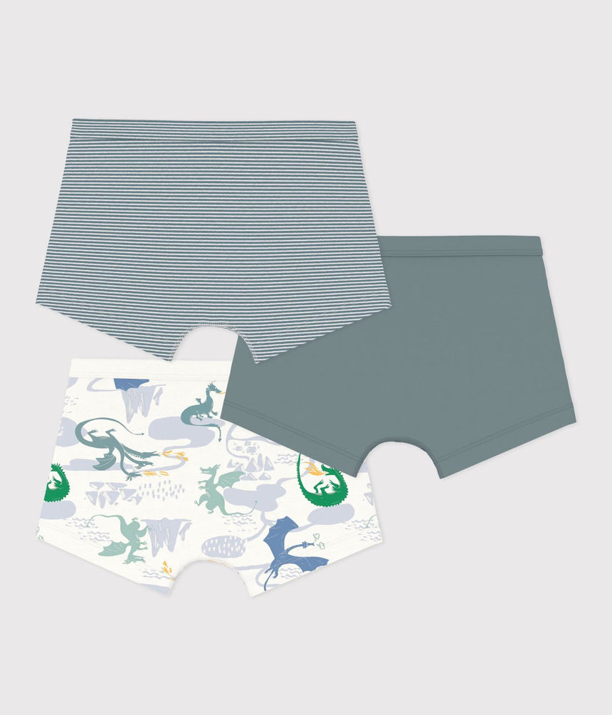 PACK OF CHILDREN'S DRAGON PRINT COTTON BOXERS WITH COVERED WAISTBANDS