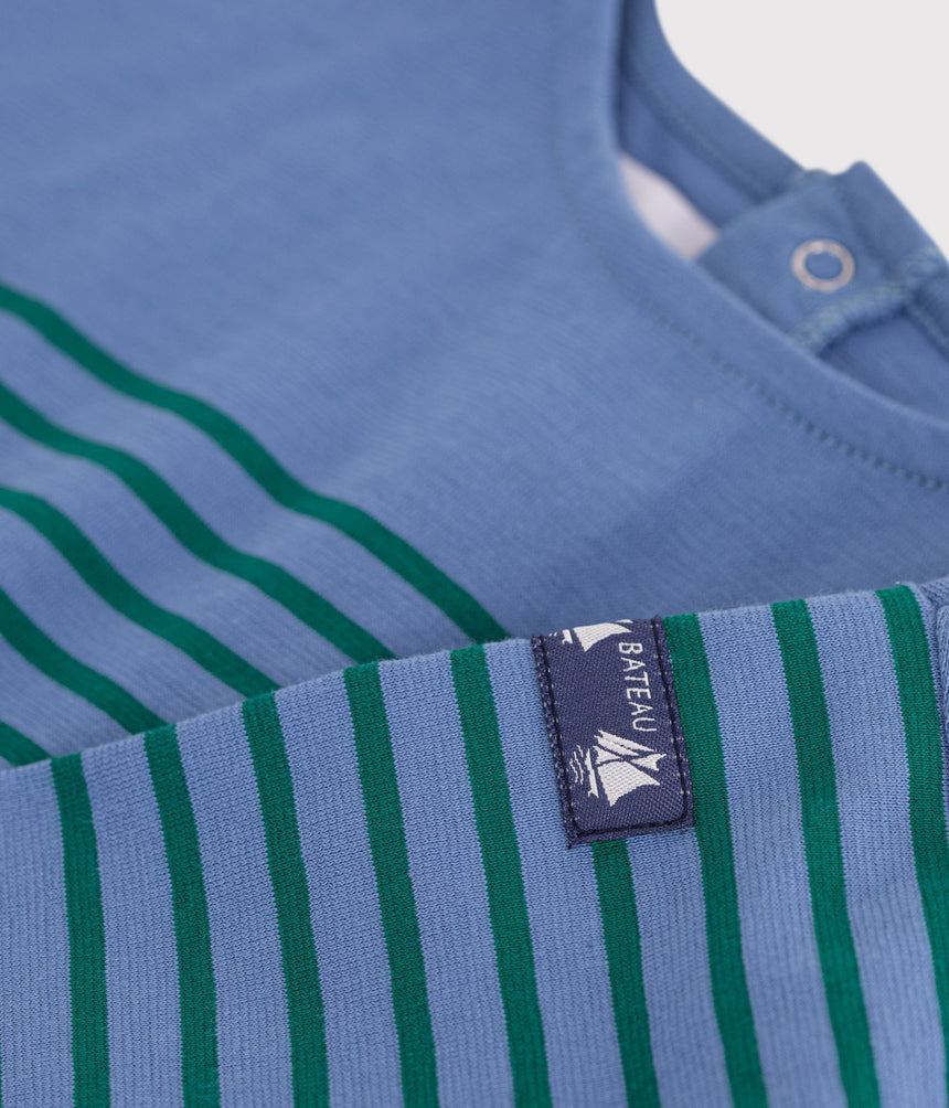 BABIES' LONG-SLEEVED STRIPY COTTON T-SHIRT