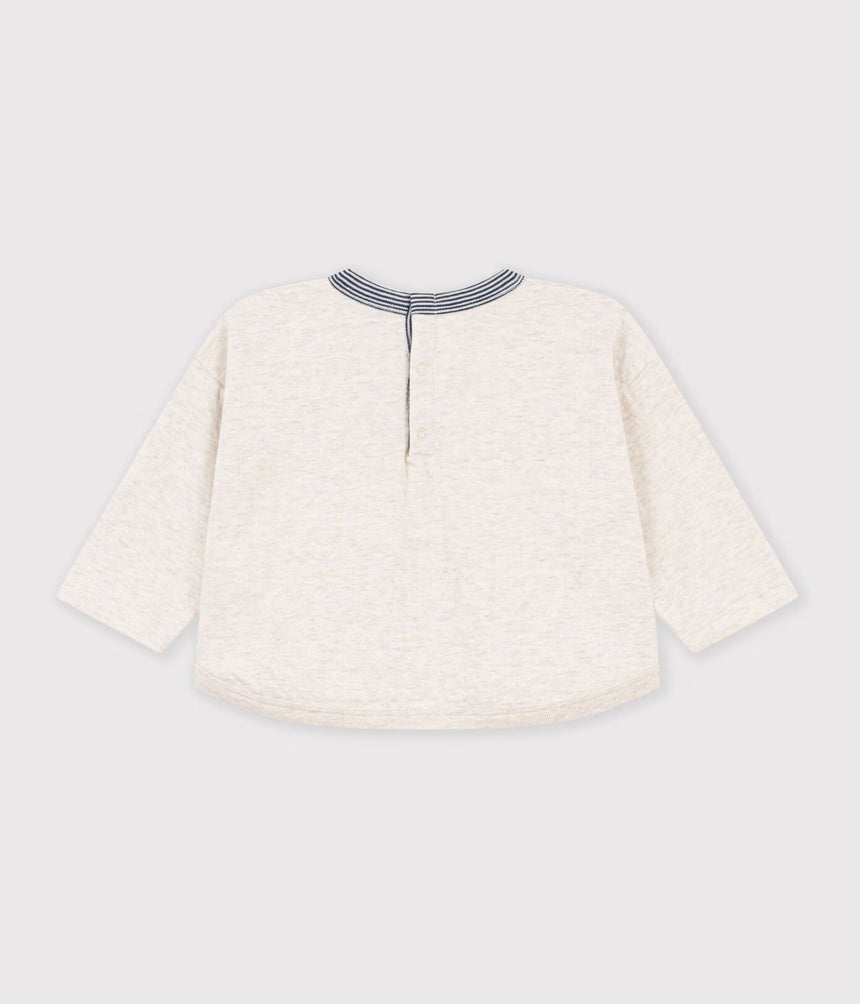 BABIES' LONG-SLEEVED PLAIN COTTON T-SHIRT WITH A MOTIF