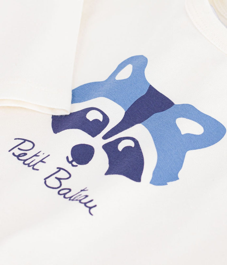 BABIES' LONG-SLEEVED PLAIN COTTON T-SHIRT WITH A MOTIF