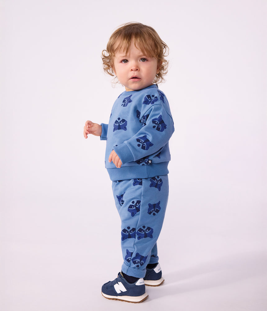 BABIES' SWEATSHIRT AND TROUSERS SET IN ANIMAL-THEMED PRINTED COTTON