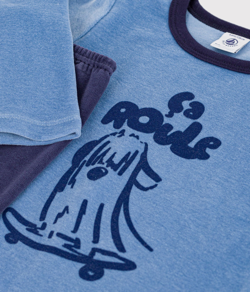 CHILDREN'S PLAIN VELOUR PYJAMAS WITH A FUN MOTIF