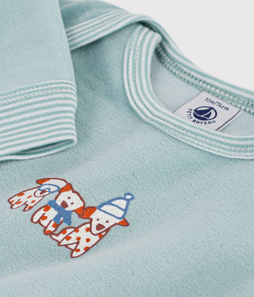 BABIES' PLAIN VELOUR POPPER-FREE PYJAMAS
