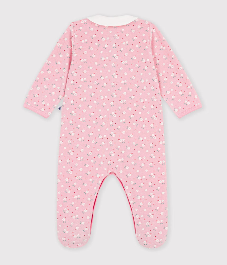 BABIES' VELOUR PYJAMA SUIT WITH A COLLAR AND FLORAL PRINT DETAIL