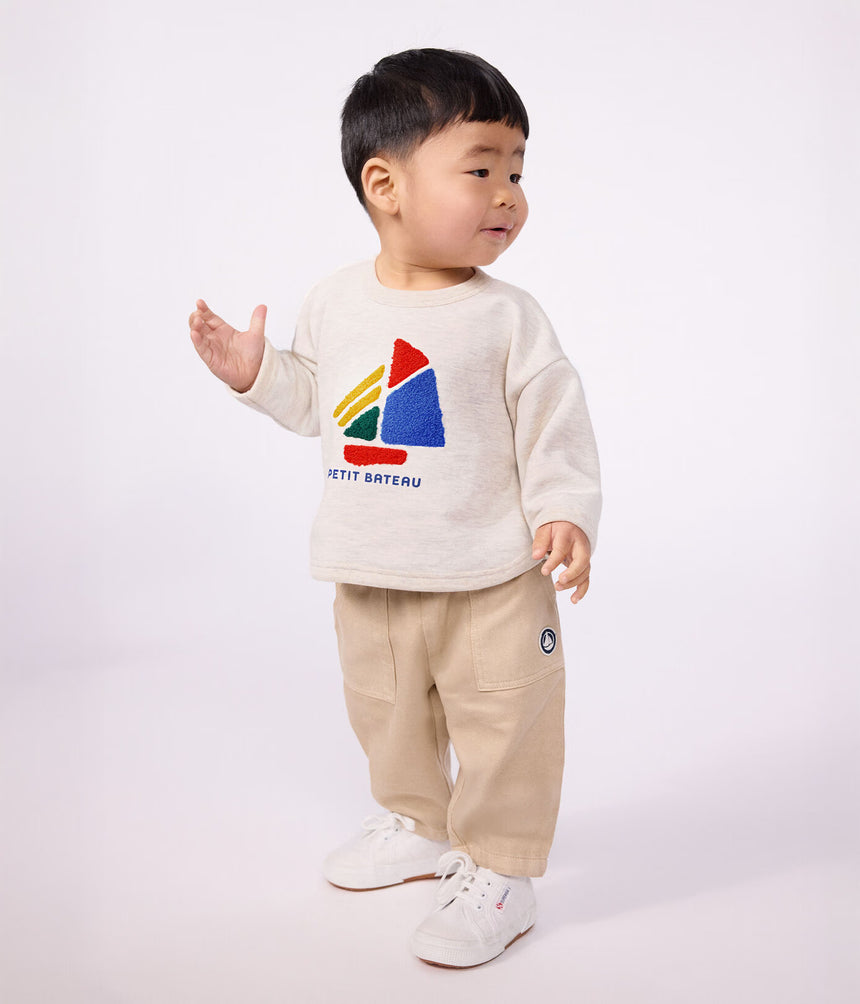 BABIES' PLAIN AND BOAT PATTERNED COTTON SWEATSHIRT