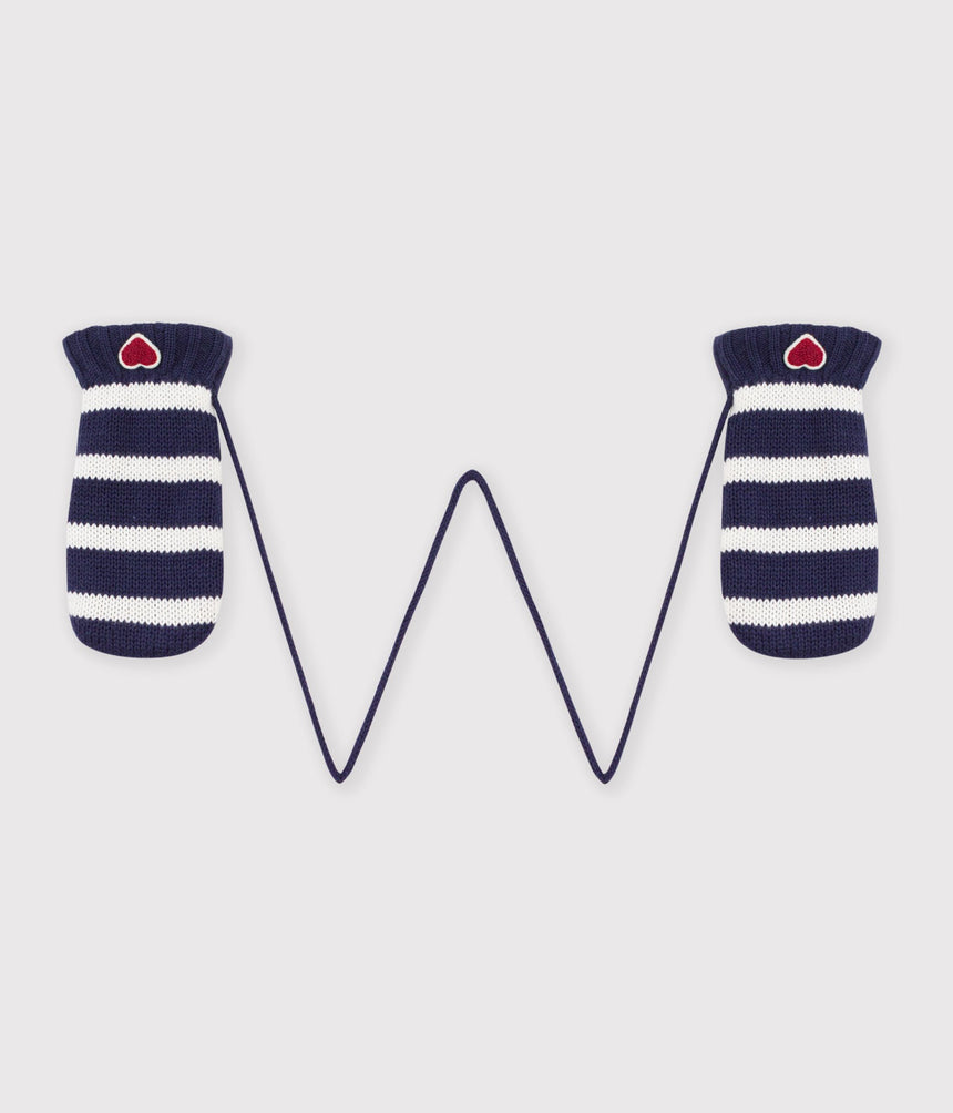 BABY MITTENS IN STRIPED KNIT WITH FLEECE LINING