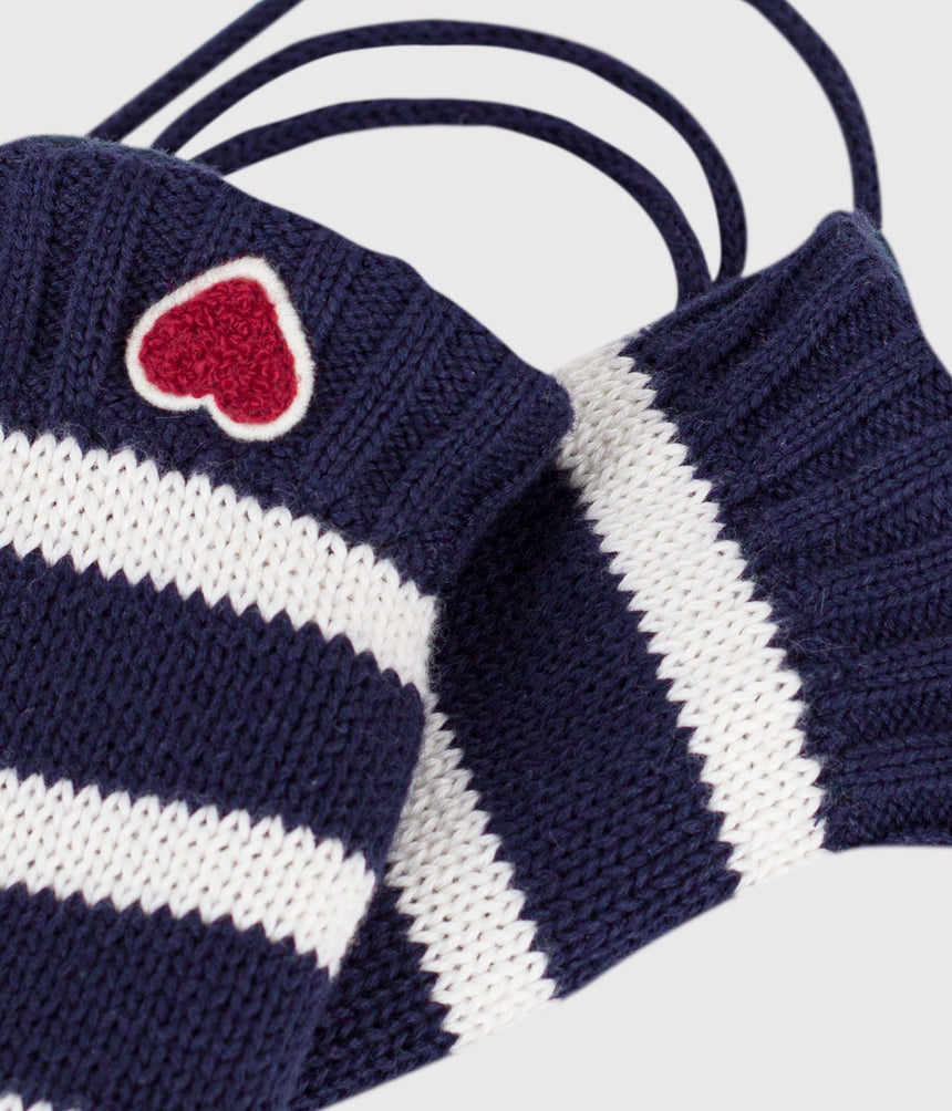 BABY MITTENS IN STRIPED KNIT WITH FLEECE LINING
