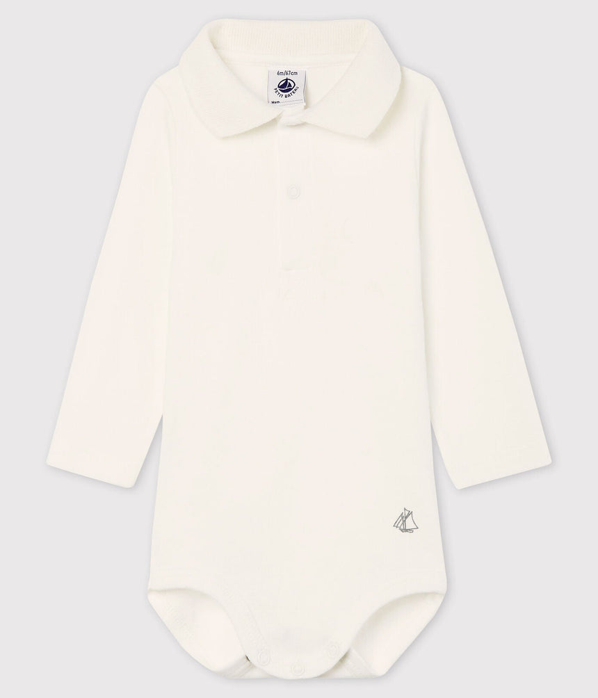 BABIES' LONG-SLEEVED COTTON BODYSUIT WITH POLO SHIRT COLLAR
