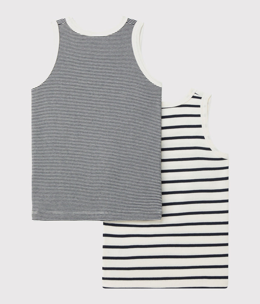 BOYS' STRIPPED ORGANIC COTTON VESTS - 2-PACK