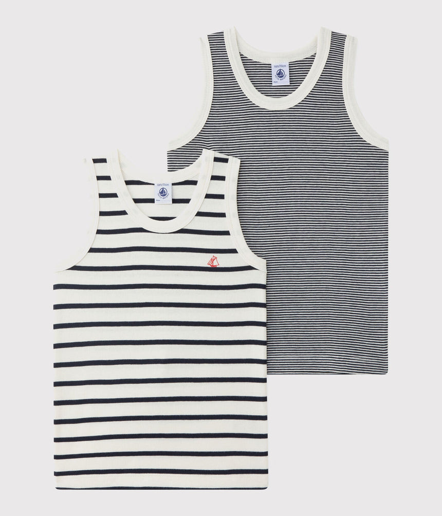 BOYS' STRIPPED ORGANIC COTTON VESTS - 2-PACK