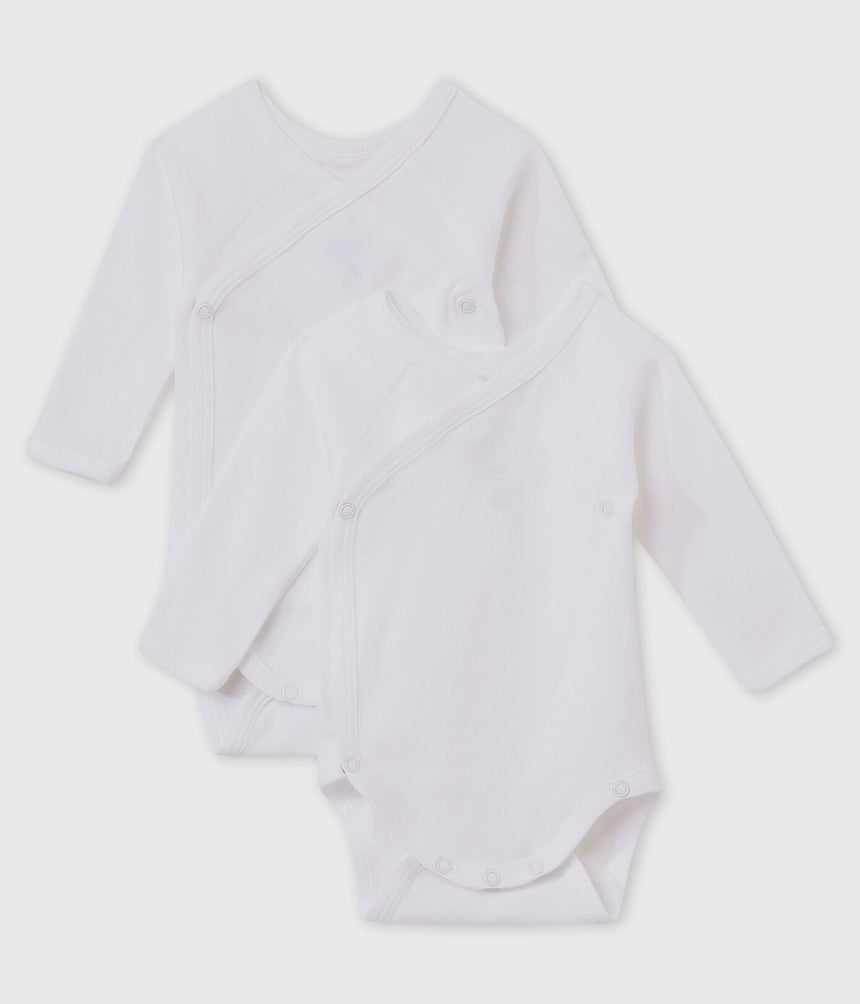 SET OF 2 BABIES' WHITE LONG-SLEEVED NEWBORN BODYSUITS