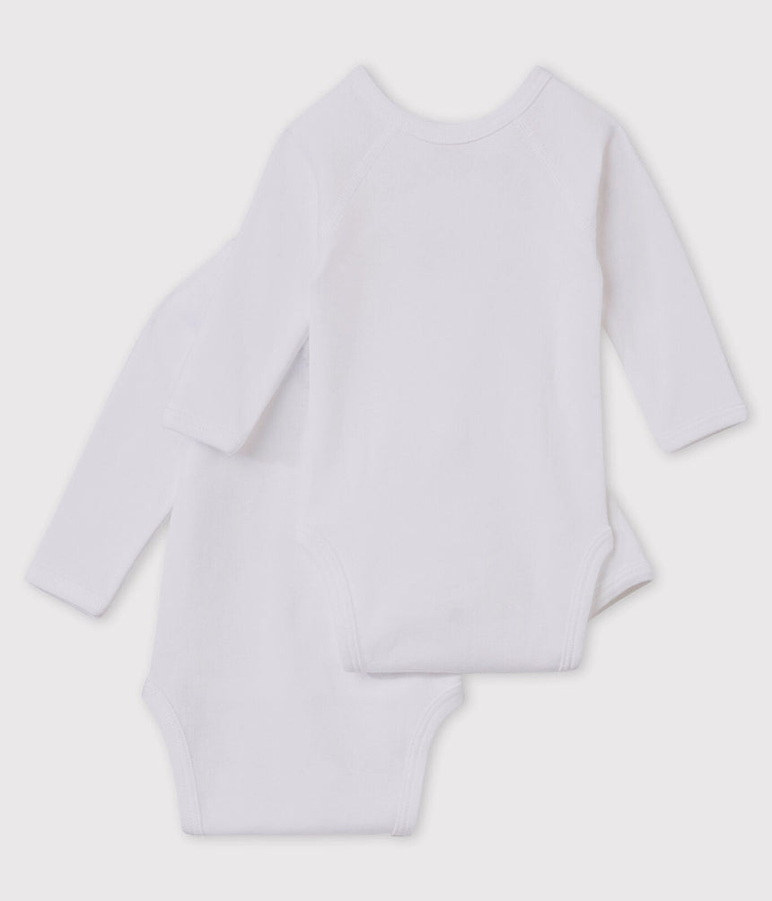 SET OF 2 BABIES' WHITE LONG-SLEEVED NEWBORN BODYSUITS