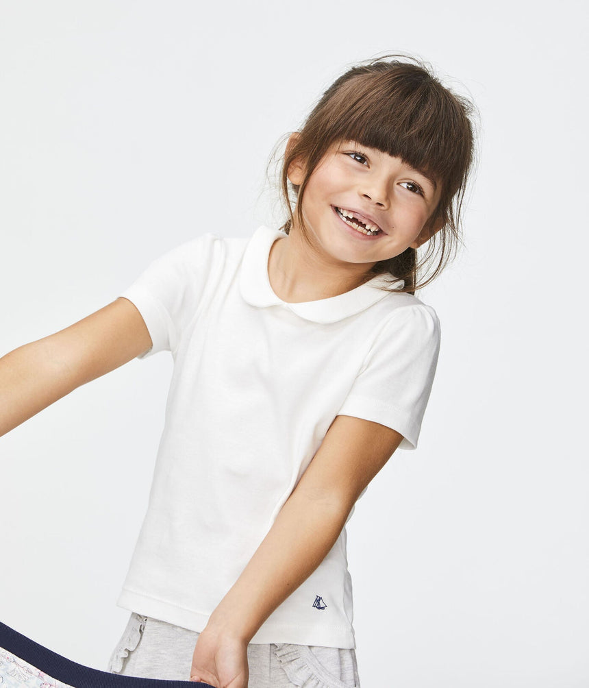 GIRLS' T-SHIRT WITH PETER PAN COLLAR.