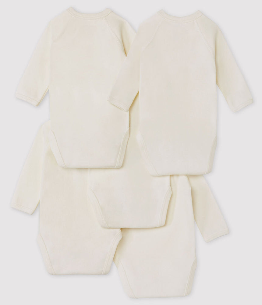 BABIES' WHITE LONG-SLEEVED WRAPOVER ORGANIC COTTON BODYSUITS - 5-PACK