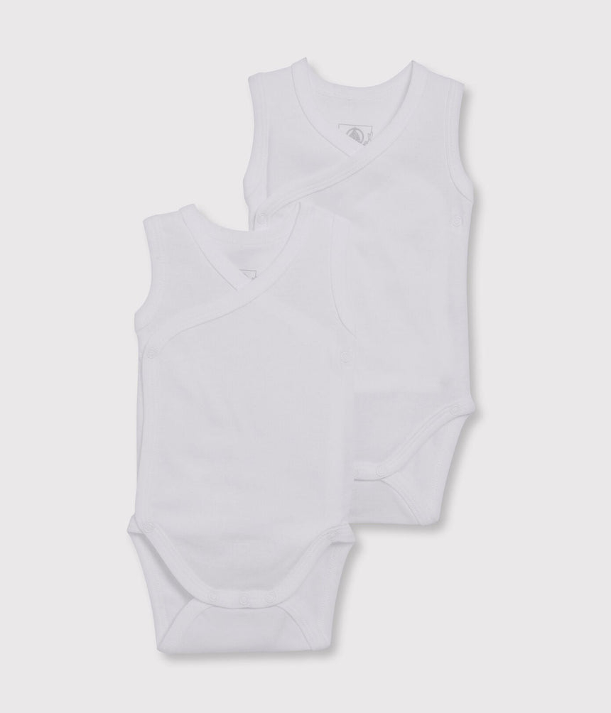 SET OF 2 BABIES' WHITE SLEEVELESS NEWBORN BODYSUITS